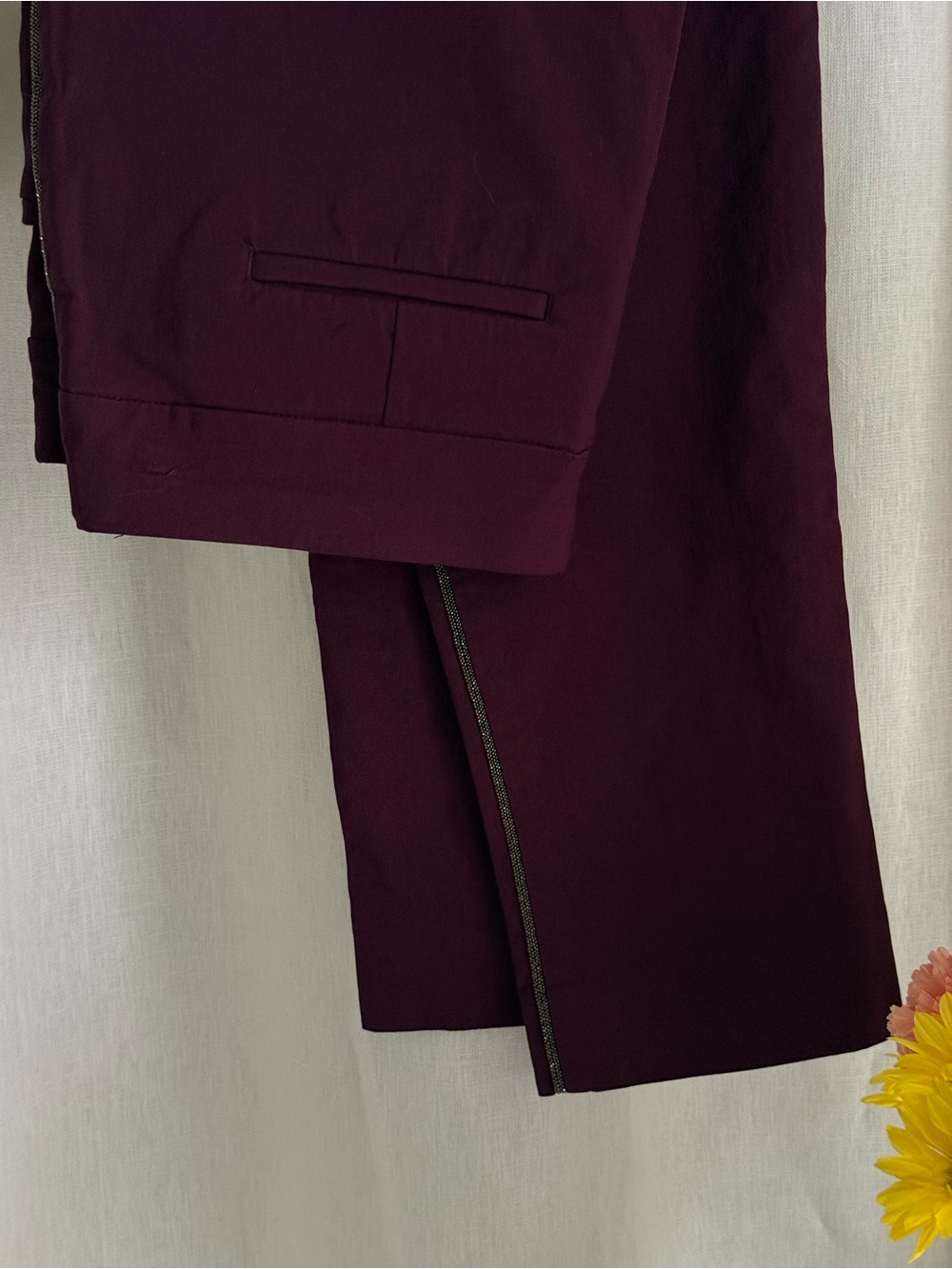 NWOT Chico's Burgundy Rhinestone Side Stripe Slim Ankle Pants 1.5R US 10